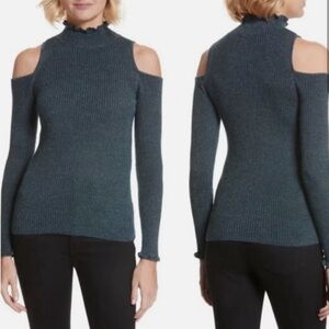 Rebecca Taylor navy cold shoulder wool rib knit sweater, size small NWOT